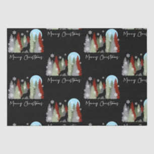 Papel De Seda Wolf Howling Na Floresta Feliz Árvores De Natal