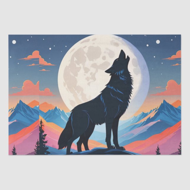 Papel De Seda Wolf Howling Na Lua (Frente )