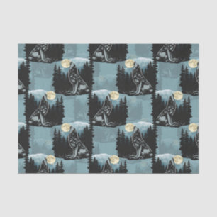 Papel De Seda Wolf Howling Na Moon Pattern Design