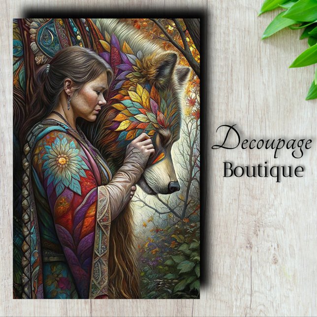 Papel De Seda Wolf Maiden Decoupage (Wold Maiden Decoupage Tissue Paper)