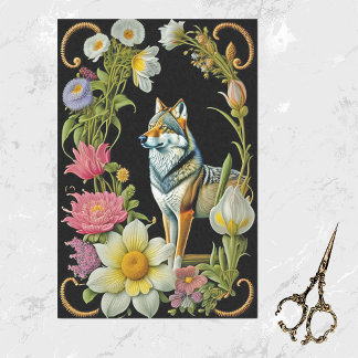 Papel De Seda Wolf Pink Yellow Floral Trabalho de arte