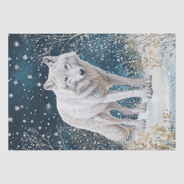 Papel De Seda Wolf Watercolor Branco (Frente )