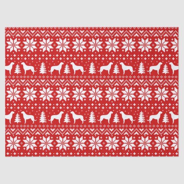 Papel De Seda Wolfhound Irlandês Silhouettes Padrão de Natal Ver (Frente )