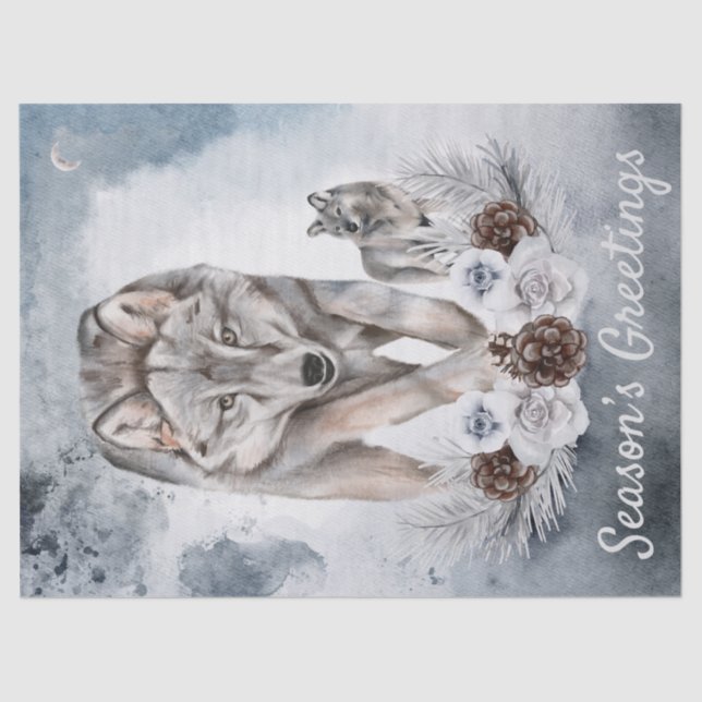 Papel De Seda Wolves Watercolor Natal (Frente )