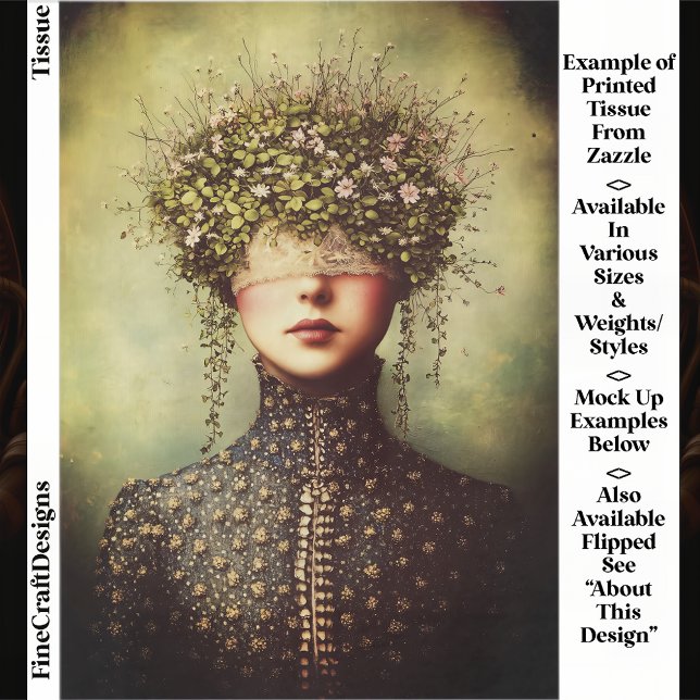 Papel De Seda Woman, Lace Blindfold Floral Crown EM8F Decoupage (Criador carregado)