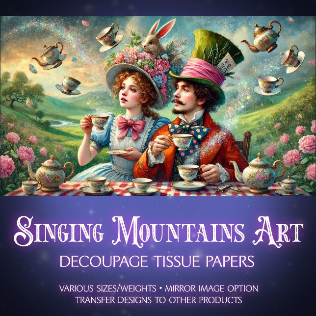Papel De Seda Wonderland Fantasy Tea Mad Hatter Alice Decoupage (Criador carregado)