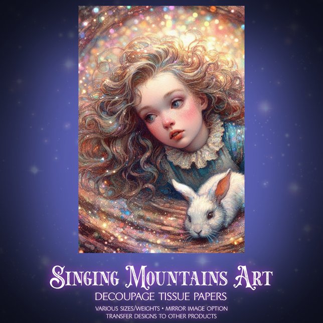 Papel De Seda Wonderland Whimsy Alice and Rabbit Decoupage (Criador carregado)