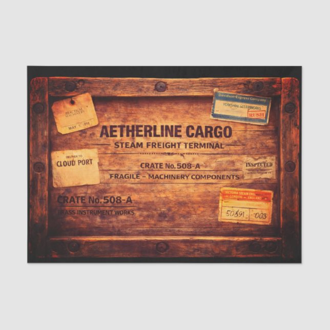 Papel De Seda Wood Steampunk Cargo Crate FC3 Decoupage (Frente )