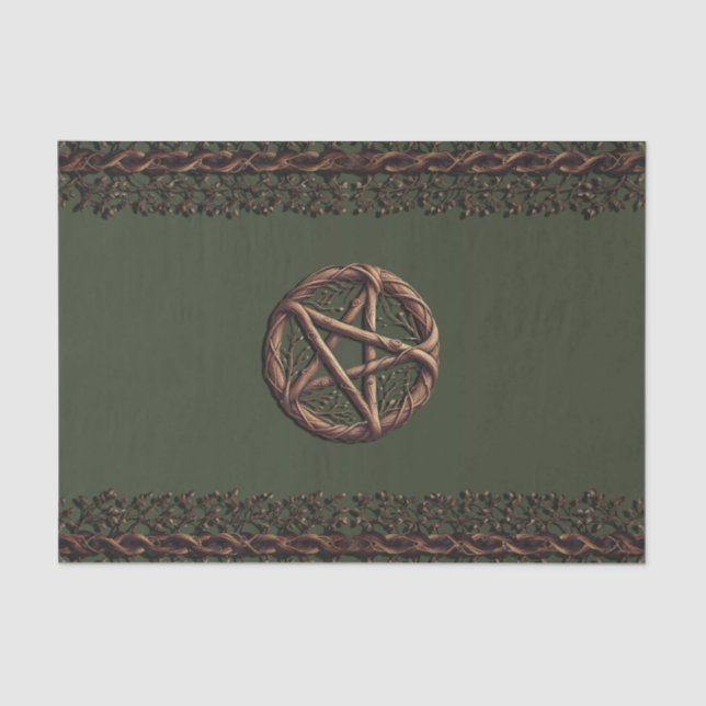 Papel De Seda Wood Twig Pentacle Olive Green Wiccan (Frente )