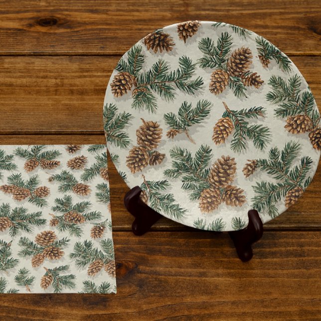 Papel De Seda Woodland Evergreen and Pinecone  (Evergreen and pine decoupage plate. Tissue paper for gift wrap and crafts )