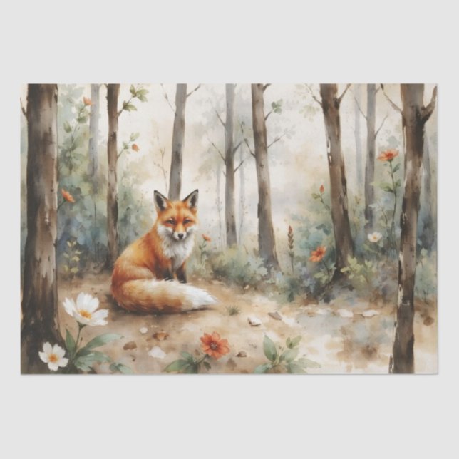 Papel De Seda Woodland Fox with Botanical Details (Frente )