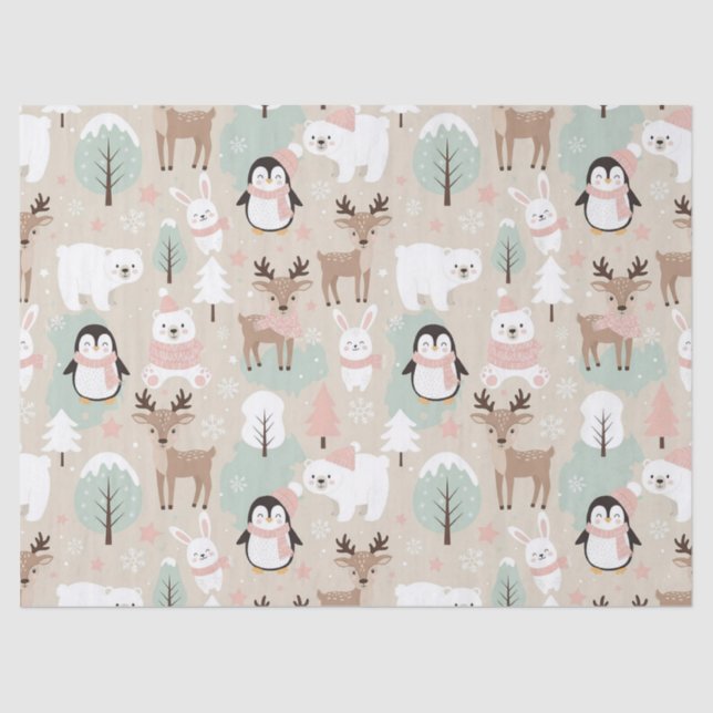 Papel De Seda Woodland Whimsical Forest Animals Winter (Frente )