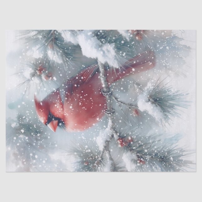 Papel De Seda Woodland Winter Cardinal Bird (Frente )