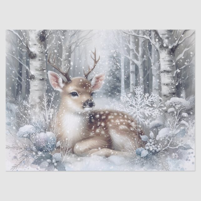 Papel De Seda Woodland Winter Fawn Deer (Frente )