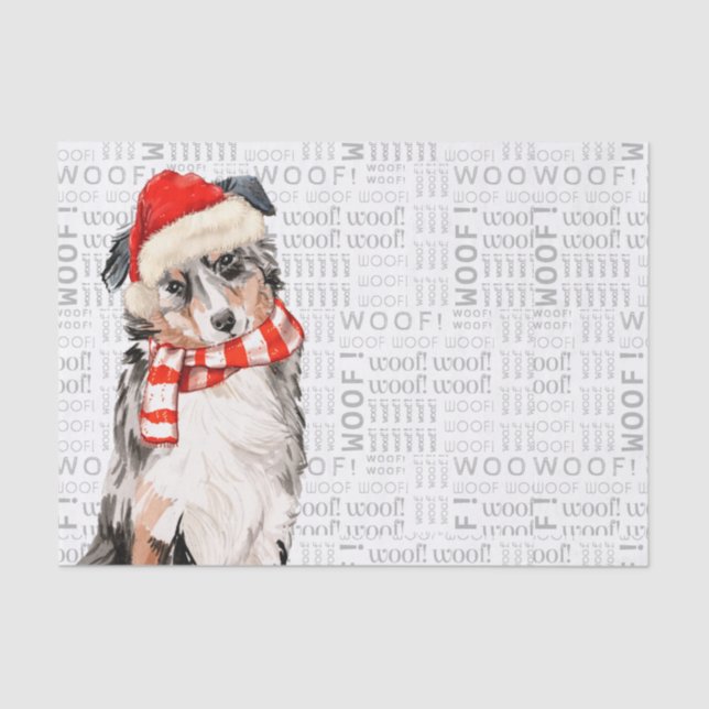 Papel De Seda Woof Word Art e Papai noel australiano Shepherd (Frente )