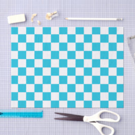 Papel De Seda Xadrez azul aqua clássico