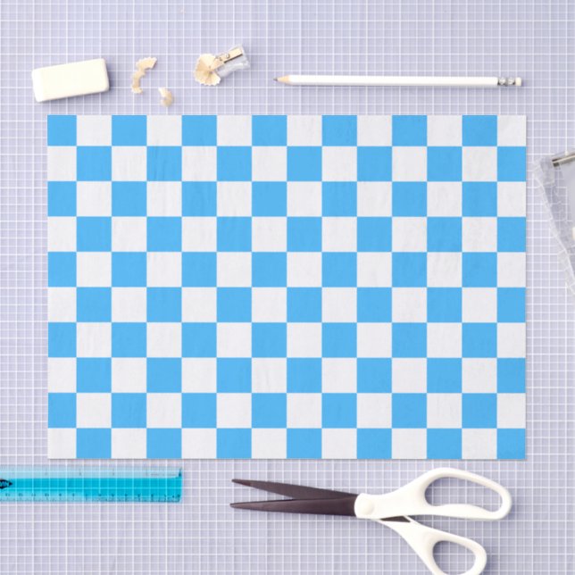 Papel De Seda Xadrez azul claro clássico (Arte )
