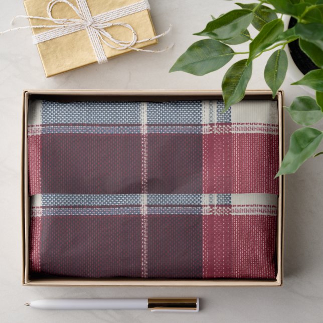Papel De Seda Xadrez Azul e Vermelho de Natal Clássico (Presente)