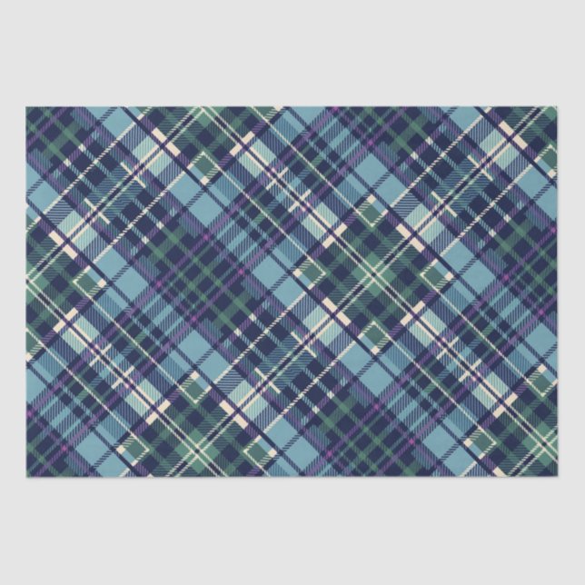 Papel De Seda Xadrez Azul, Verde e Roxo (Frente )