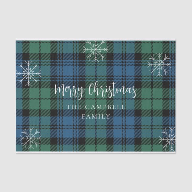 Papel De Seda Xadrez Azul Verde Rustic Campbell Tartan (Frente )