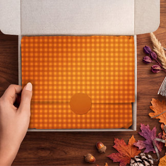 Papel De Seda Xadrez de Abóbora Clássica Outono Gingham Plaid
