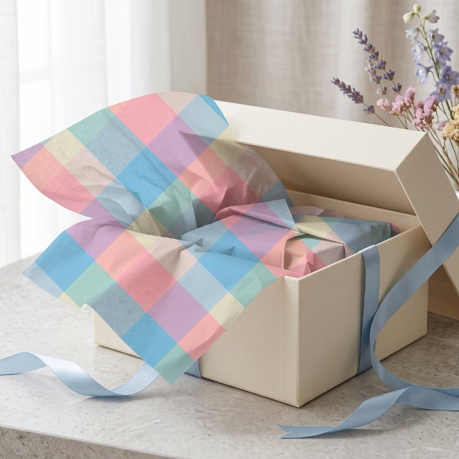 Papel De Seda Xadrez de Diamante Pastel Retro Rosa Azul Argyle (Criador carregado)