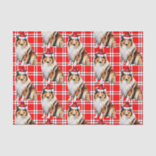 Papel De Seda Xadrez de Férias com o Cachorro de Collie Rough