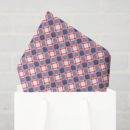Papel De Seda Xadrez de Gingham Azul e Vermelho em Aquarela