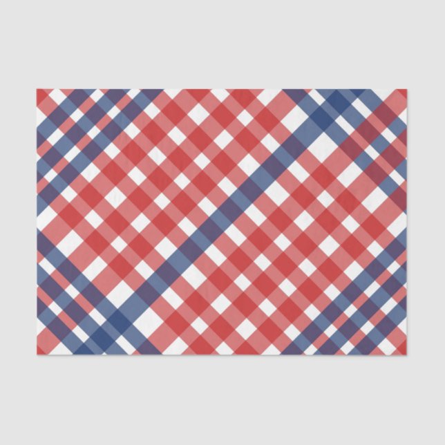 Papel De Seda Xadrez de Gingham Vermelho, Branco e Azul (Frente )