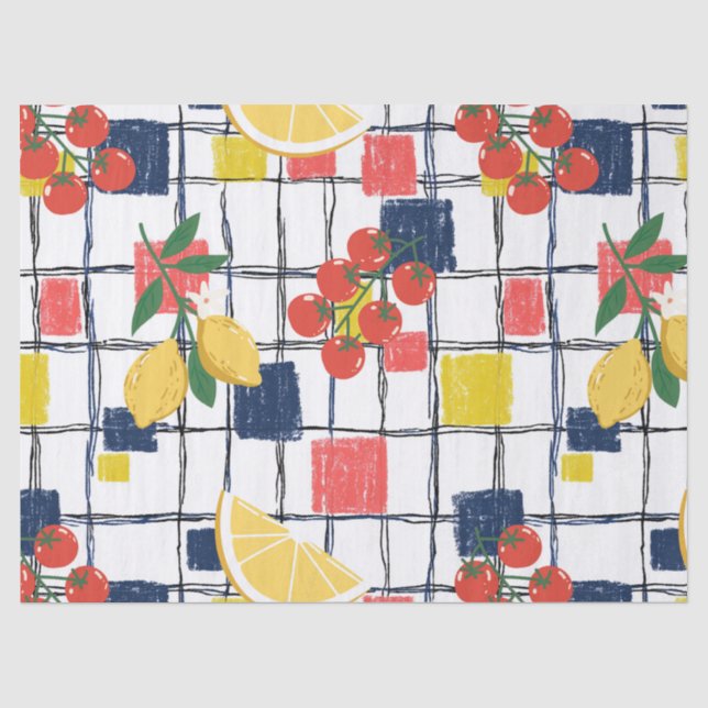 Papel De Seda Xadrez de Limões e Tomates Mediterrâneos (Frente )