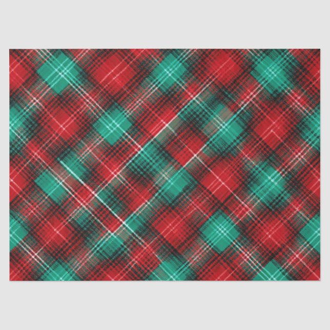 Papel De Seda Xadrez de Natal vermelho e verde (Frente )