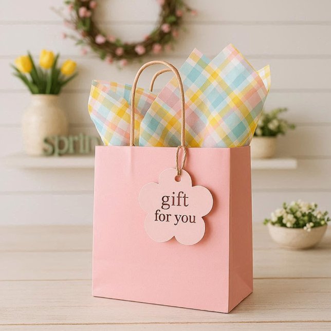 Papel De Seda Xadrez de Primavera Rosa  (the gift bags features a delightful pastel plaid tissue paper, perfect for spring to your gift bag)