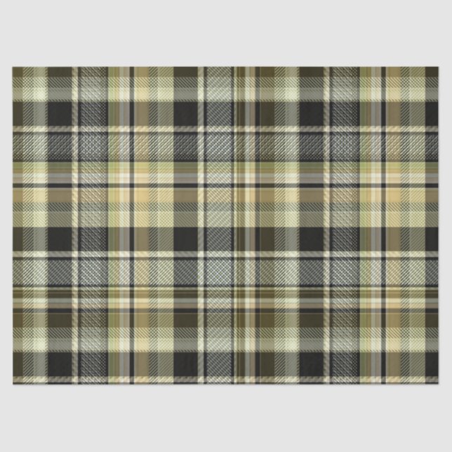 Papel De Seda Xadrez de tartan amarelo-marrom. (Frente )