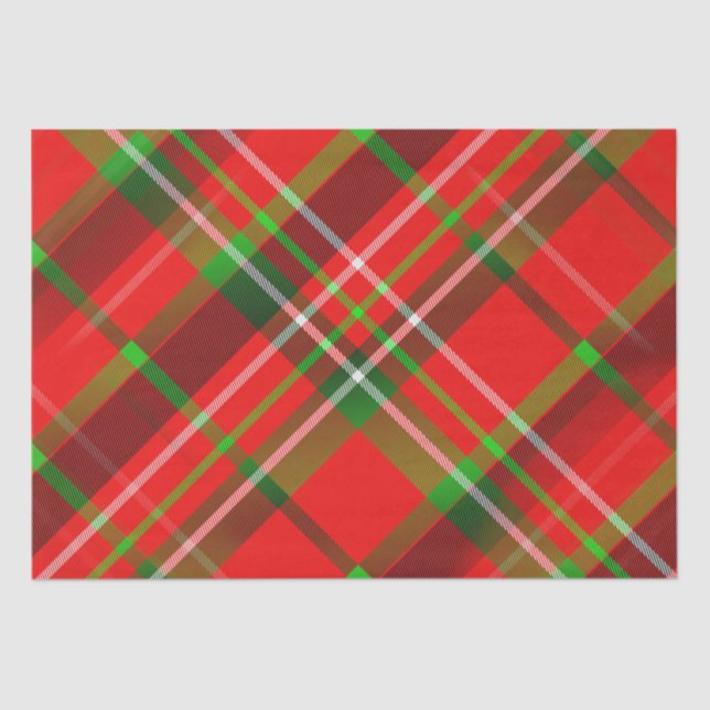 Papel De Seda Xadrez Dourada Vermelha de Padrões de Natal Tartan (Frente )