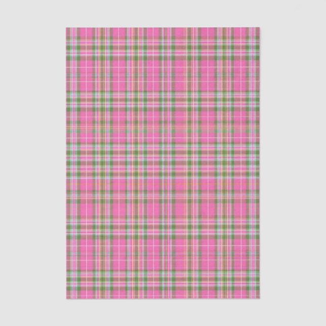 Papel De Seda Xadrez Escocês Rosa e Verde Clássico (Frente )