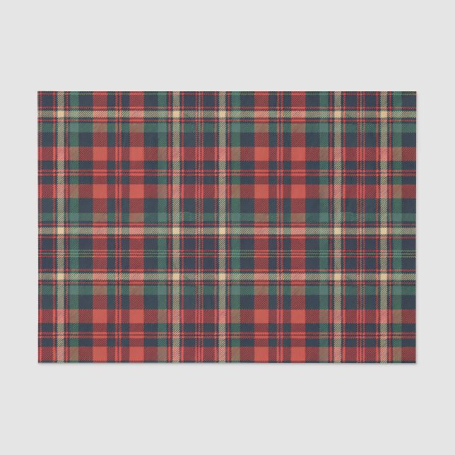 Papel De Seda Xadrez Escocês Vermelho e Verde Tradicional (Frente )