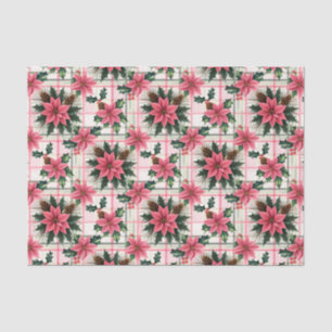 Papel De Seda Xadrez Floral de Natal Rosa Rosa Feliz Natal Feliz