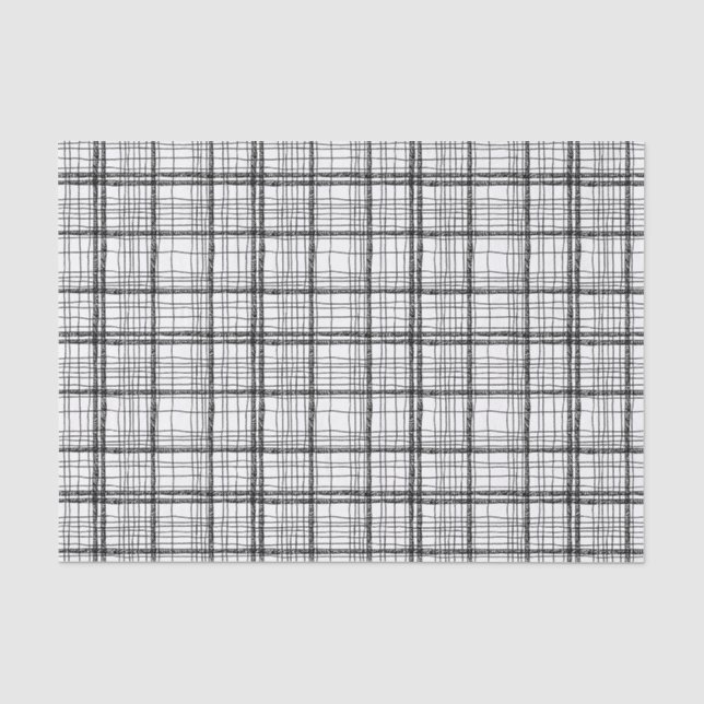 Papel De Seda Xadrez Mínima de Desenho Preto e Branco (Frente )