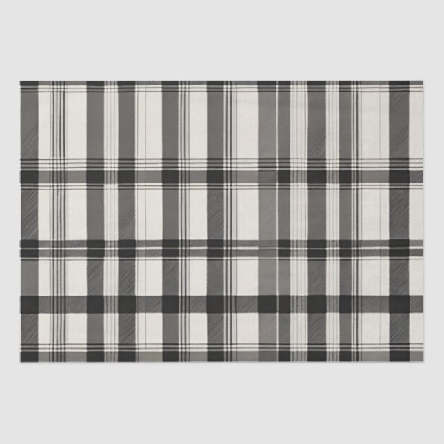 Papel De Seda Xadrez Monocromática Branca Moderna (Frente )