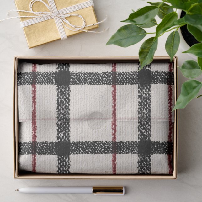 Papel De Seda Xadrez neutro branco preto e vermelho (Presente)