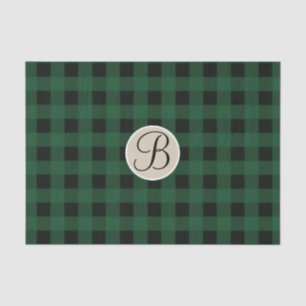 Papel De Seda Xadrez Preto Verde Monograma Inicial Rústico