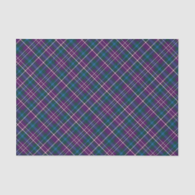 Papel De Seda Xadrez púrpura, azul e verde (Frente )