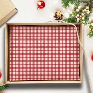 Papel De Seda Xadrez Red Gingham Natal Mínimo Tradicional