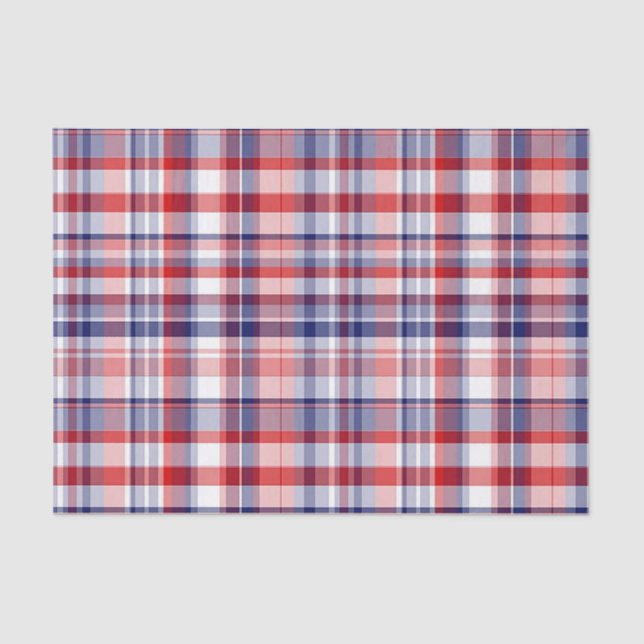 Papel De Seda Xadrez Red, White, Blue Preppy Madras (Frente )