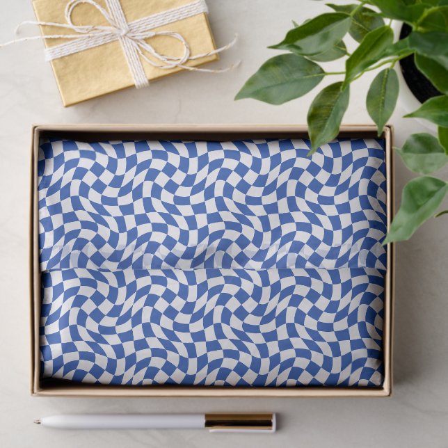 Papel De Seda Xadrez redemoinho retrô moderno azul (Presente)
