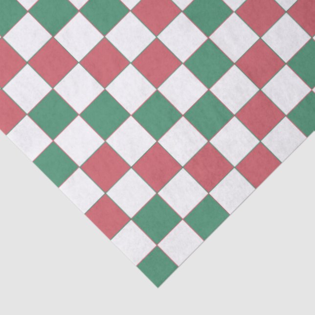 Papel De Seda Xadrez retroativa vermelha e verde quadrada (Detalhes)