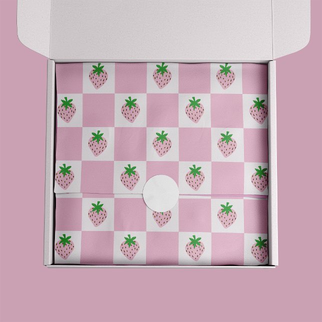 Papel De Seda Xadrez Rosa de Morango de Verão (Pink Strawberry checkerbaord preppy tissue paper sheets)