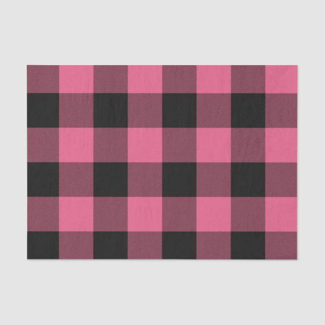 Papel De Seda Xadrez Rosa e Preto Buffalo Xadrez Rústico (Frente )