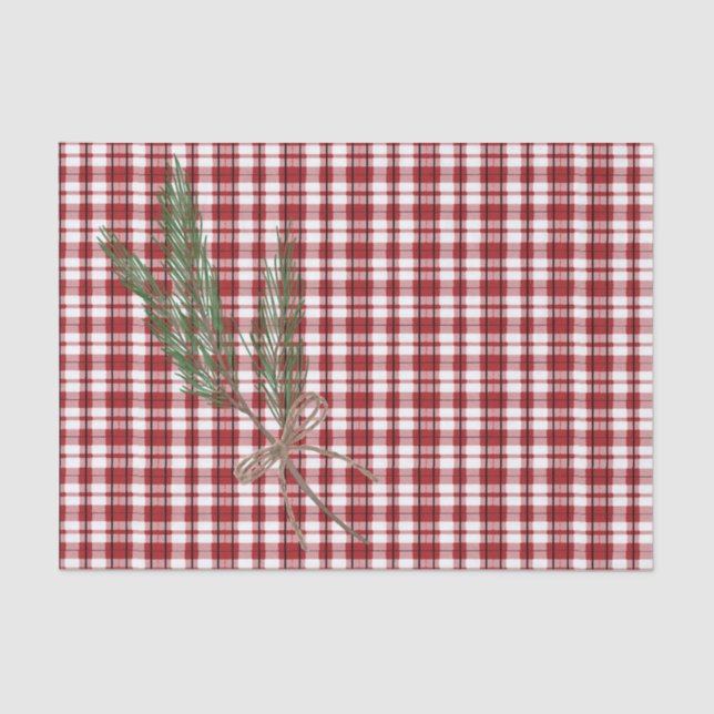 Papel De Seda Xadrez russa do campo com Evergreen Sprig (Frente )