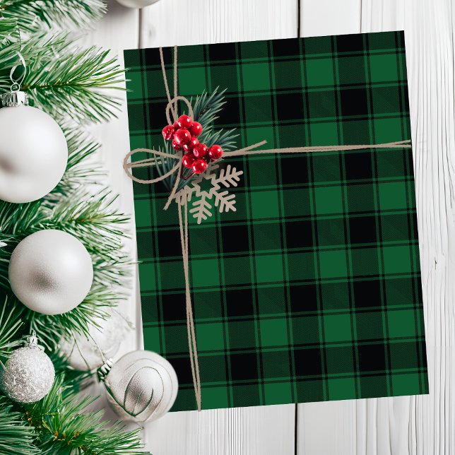 Papel De Seda Xadrez Tradicional de Tartan Verde e Negro (Traditional Green and Black Buffalo Tartan Plaid Tissue Paper)